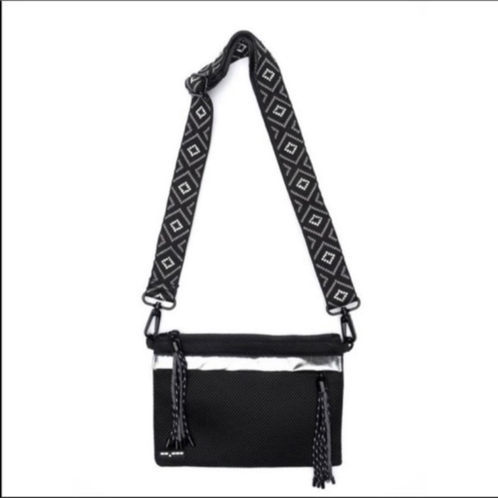 NWT Go Dash Dot Black Neoprene Crossbody Bag